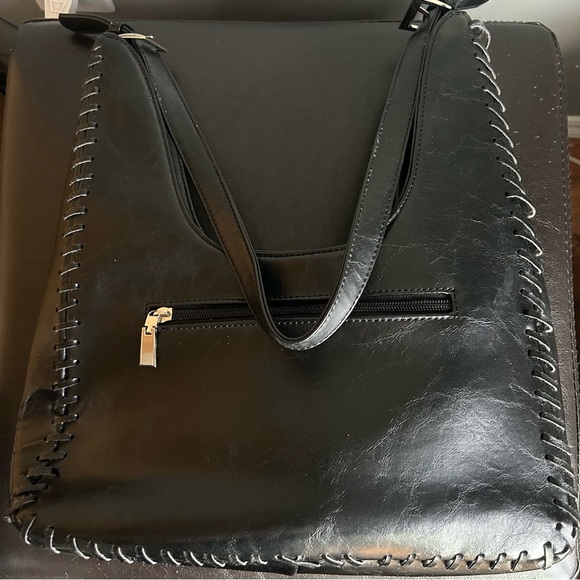 Heys Vintage ‘G Bag’ Hobo Style Black Leather Shoulder Bag Woven Seam Detail - Picture 4 of 17